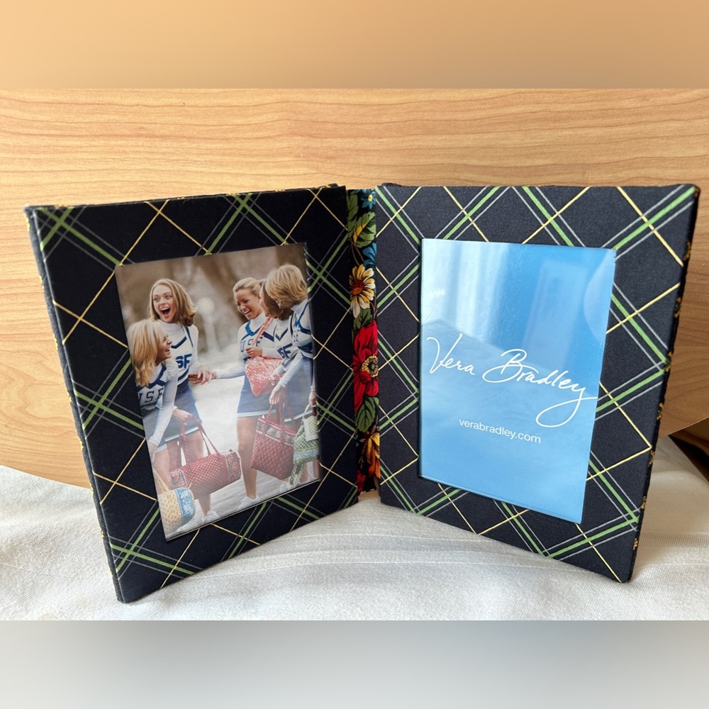 Vintage Vera Bradley 4x6 Fabric Photo Frame Black Plaid and Floral